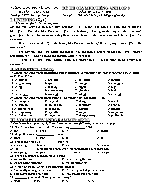 Đề thi Olympic môn Tiếng Anh Lớp 8 - Năm học 2014-2015 - Trường THCS Phương Trung (Có đáp án)